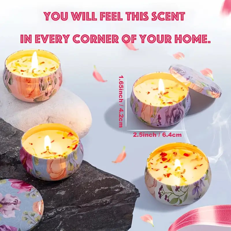 Botanical Candle Gift Set – 4pcs Scented Soy Wax Candles | Chamomile • Jasmine • Camellia • Tuberose | Decorative Floral Aromatherapy Set