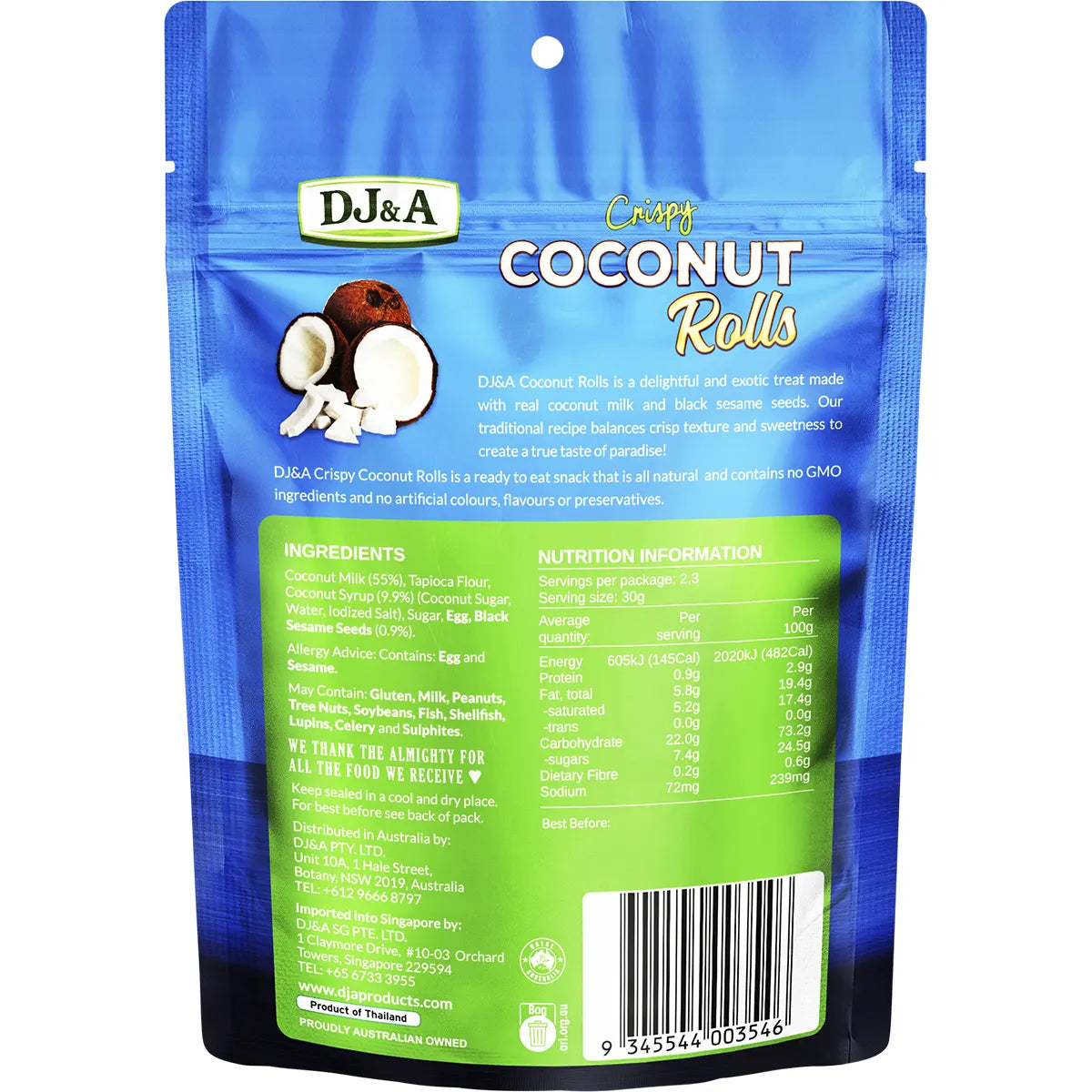 DJ&A Crispy Coconut Rolls 70g