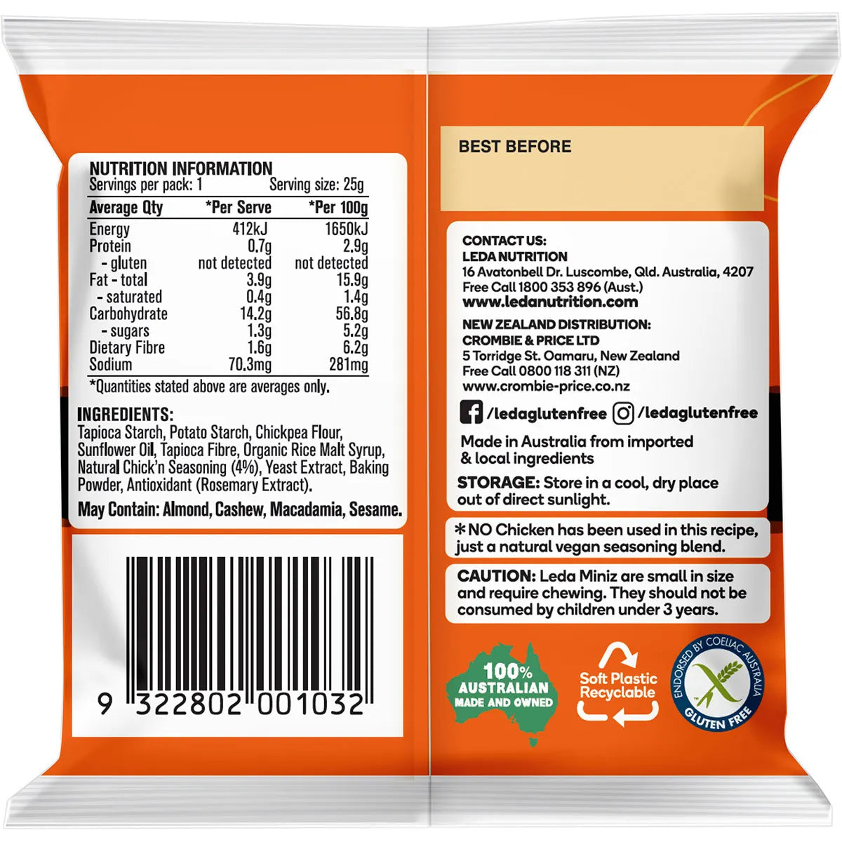 Leda Cracker Miniz Chick'n Multi 6 Pack (25g each pack) 150g