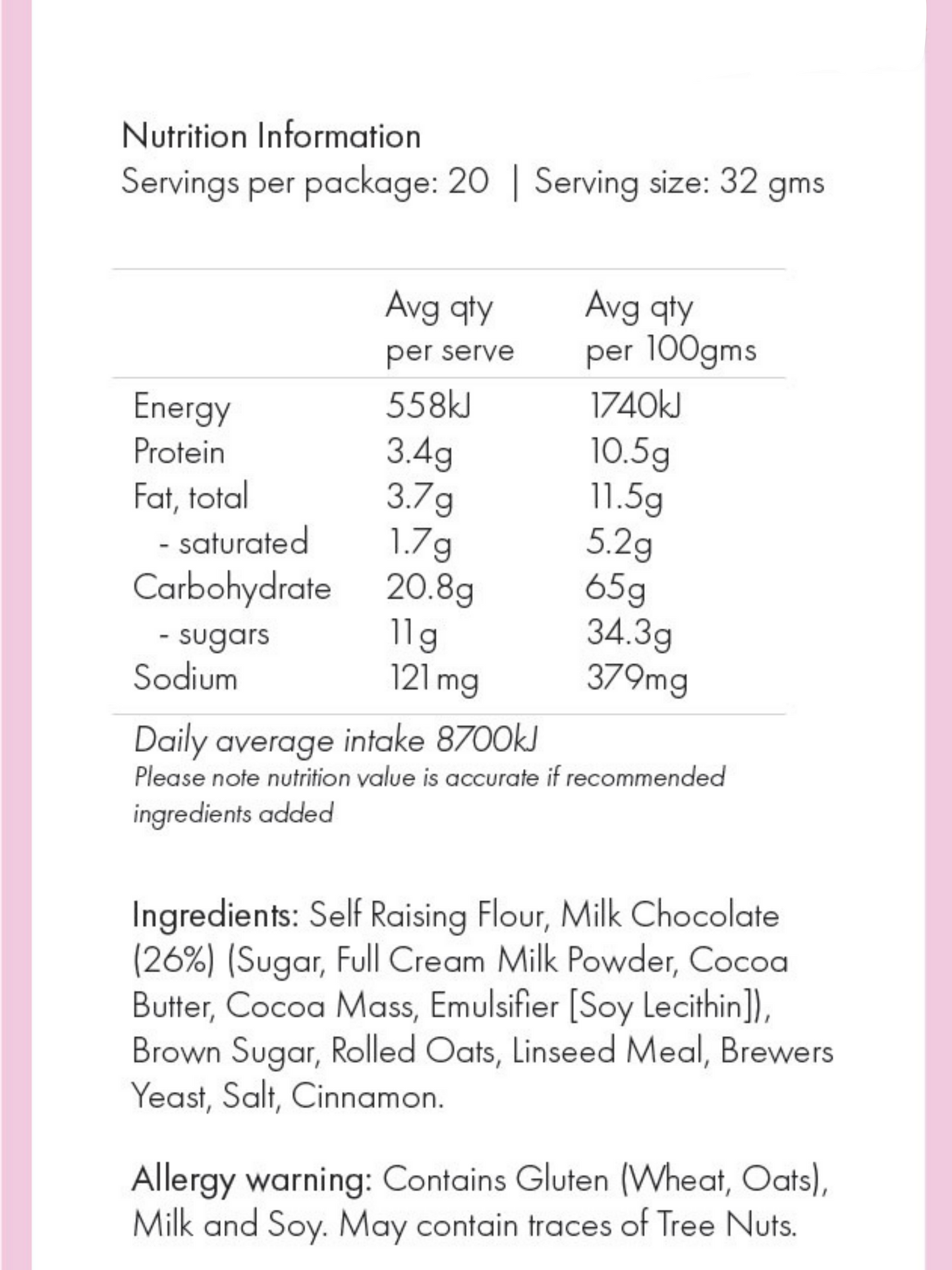 Lactation Cookie Packet Mix