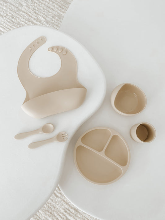 6 Piece set - Bib with Plate, Suction Bowl, Cup, Spoon & Fork