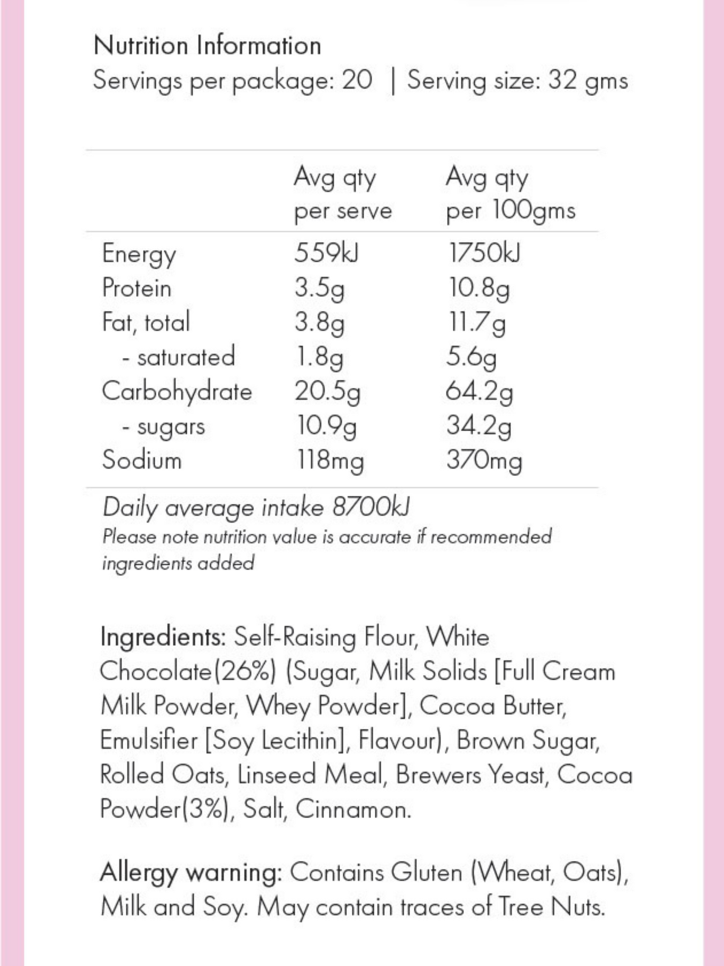 Lactation Cookie Packet Mix